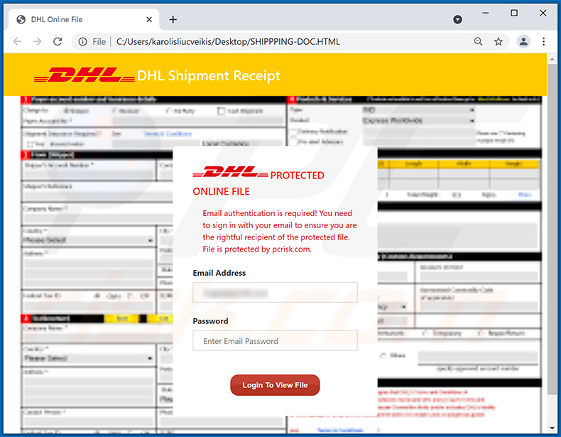 Document HTML distribué via un e-mail de spam sur le thème de DHL Express (2021-09-07)