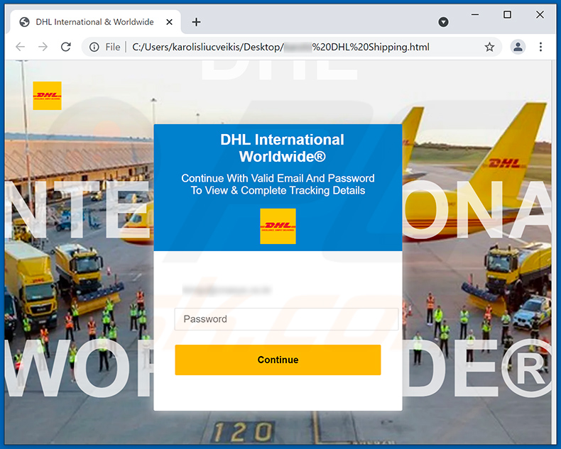 Fichier HTML joint à un spam sur le thème de la confirmation d'expédition DHL (2021-09-17)