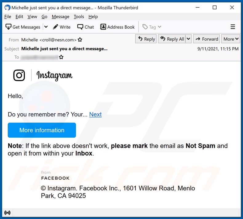 Variante alternative aux e-mails frauduleux sur Instagram