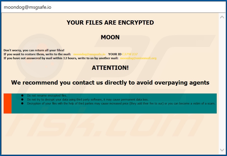 Instructions de décryptage de MOON (pop-up)