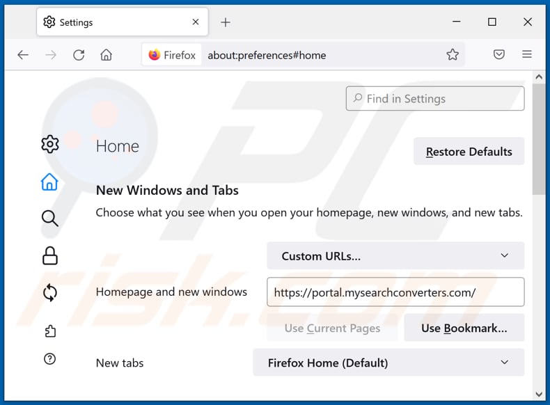 Suppression de mysearchconverters.com de la page d'accueil de Mozilla Firefox