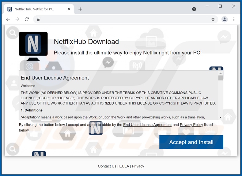 Site Web de promotion des logiciels publicitaires NetflixHub