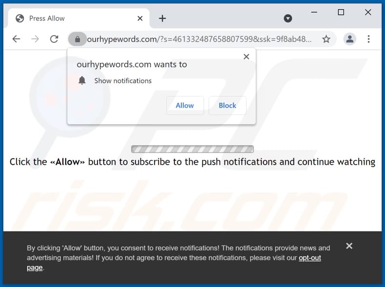 les redirections pop-up ourhypewords[.]com
