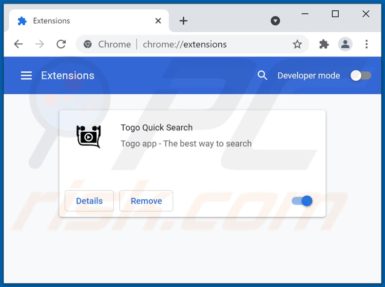 Suppression des extensions Google Chrome liées à togosearching.com