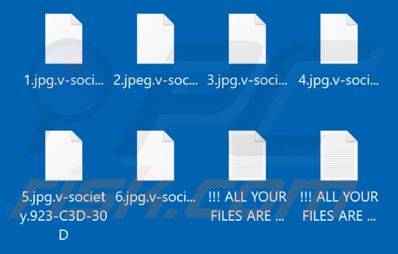 Fichiers cryptés par le rançongiciel VICE SOCIETY (extension .v-society.[victim's_ID])