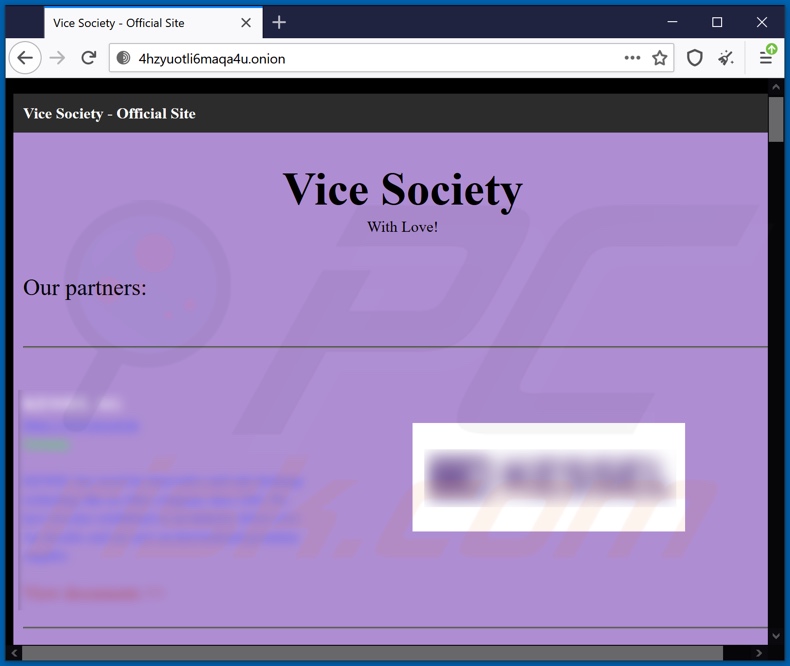 VICE SOCIETY ransomware site Web de fuite de données