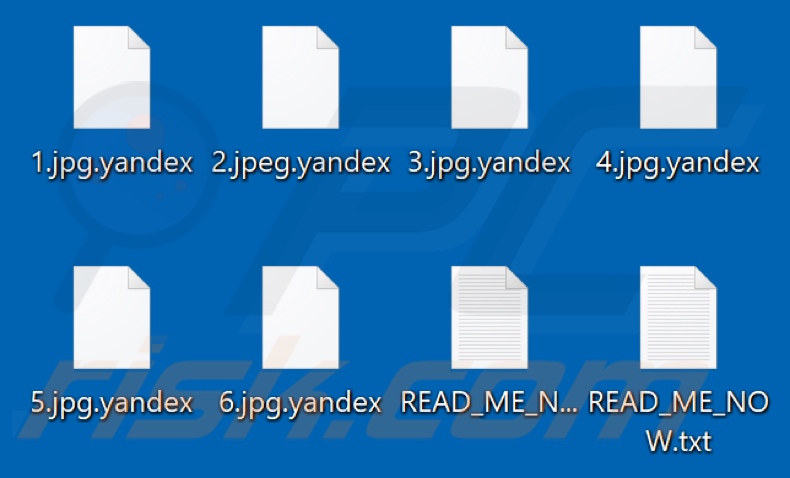 Fichiers cryptés par le ransomware Yandex (extension .yandex)