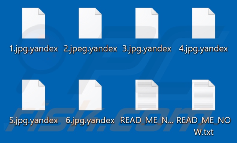 Fichiers cryptés par le ransomware Yandex (extension .yandex)