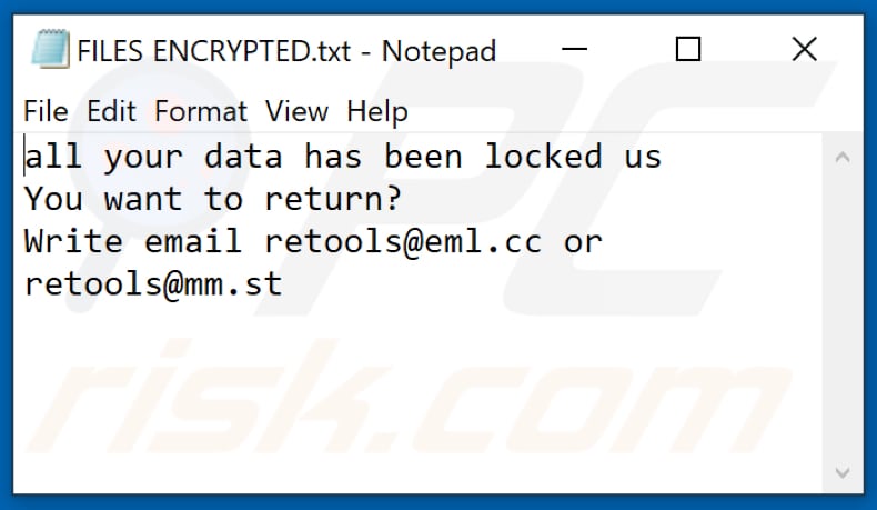 Fichier texte du ransomware yUixN (FILES ENCRYPTED.txt)