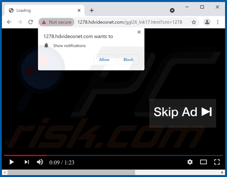 redirections pop-up hdvideosnet[.]com