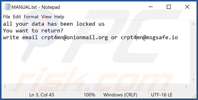 Fichier texte MS ransomware (MANUAL.txt)