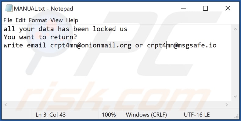 Fichier texte MS ransomware (MANUAL.txt)