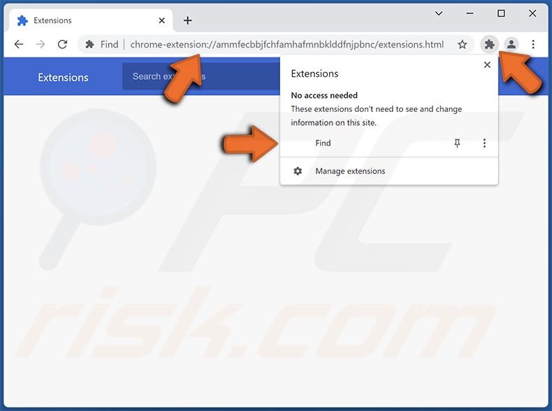 musttrust[.]xyz faisant la promotion de Find browser hijacker affichant une fausse liste d'extensions sur Chrome