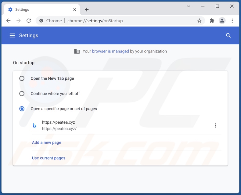 Suppression de peatea[.]xyz de la page d'accueil de Google Chrome
