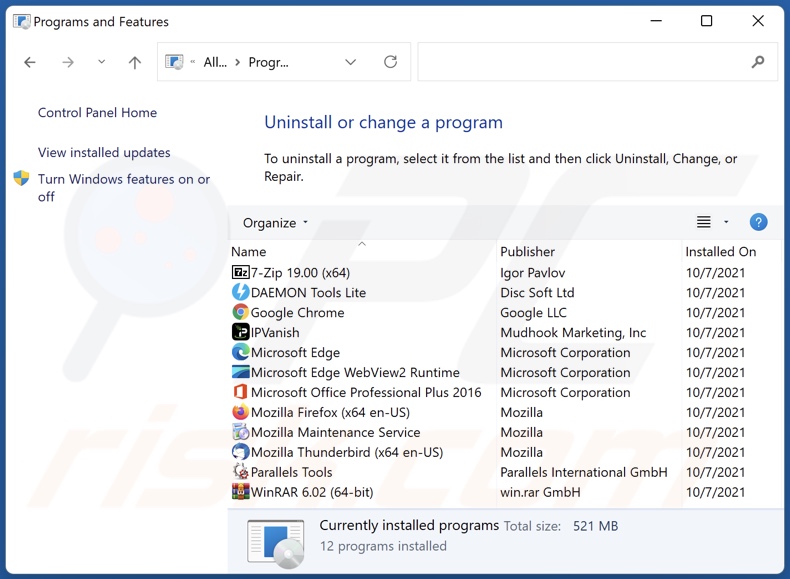 peatea[.]xyz désinstallation du pirate de navigateur via le panneau de configuration