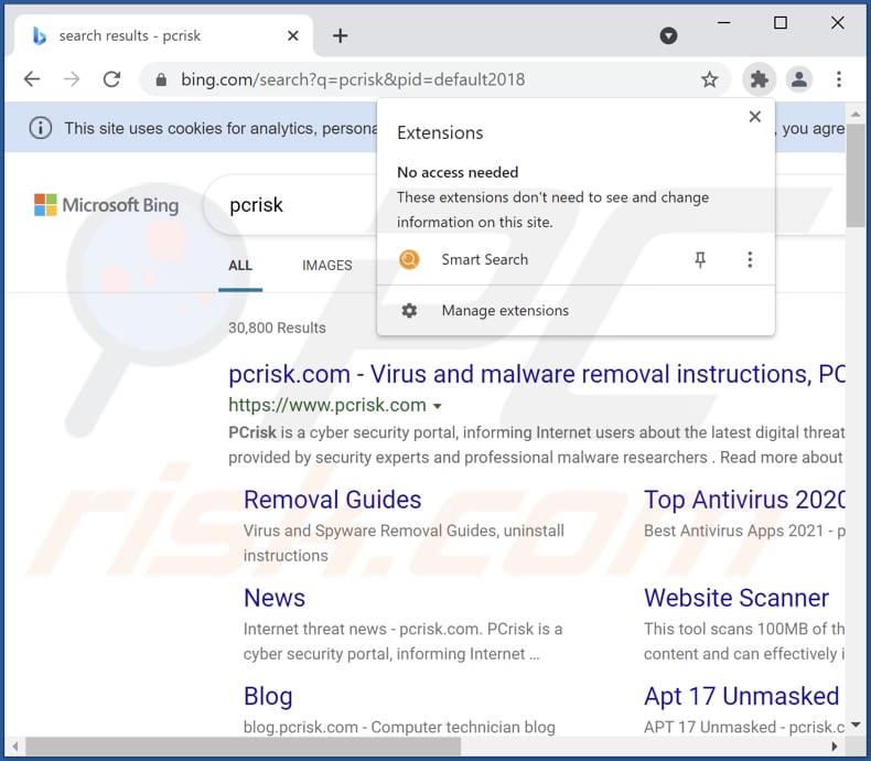 extension de pirate de navigateur de recherche intelligente installée sur chrome