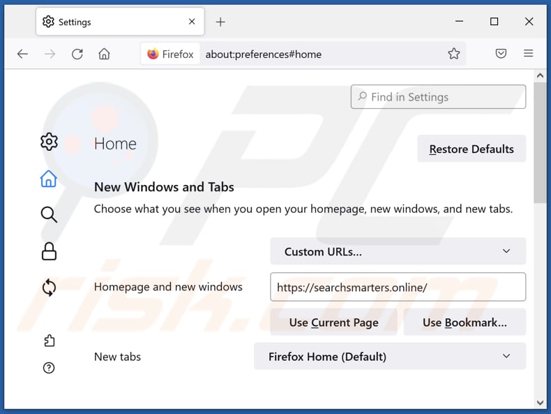 Suppression de searchsmarters.online de la page d'accueil de Mozilla Firefox
