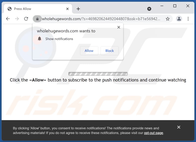 redirections pop-up de Wholehugewords[.]com