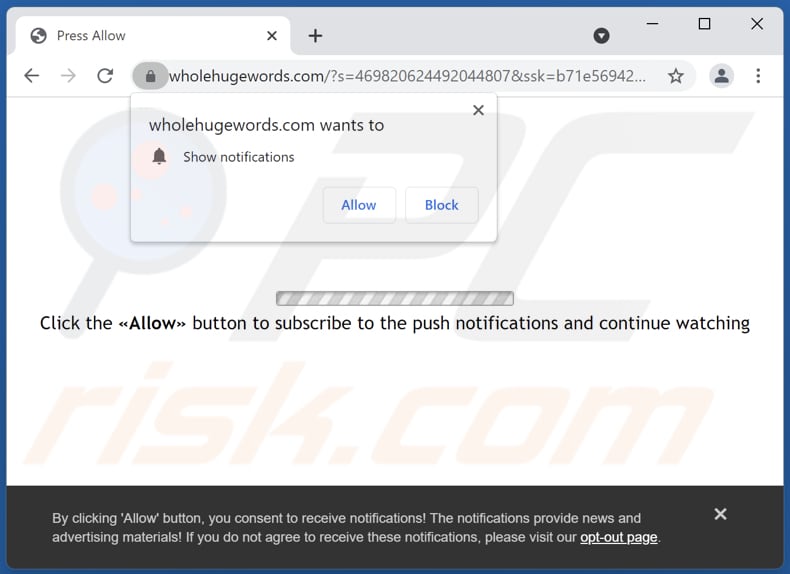 redirections pop-up de Wholehugewords[.]com