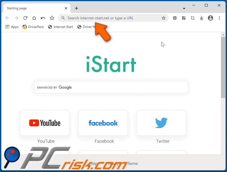Cent Browser causant des redirections via internet-start.net (GIF)