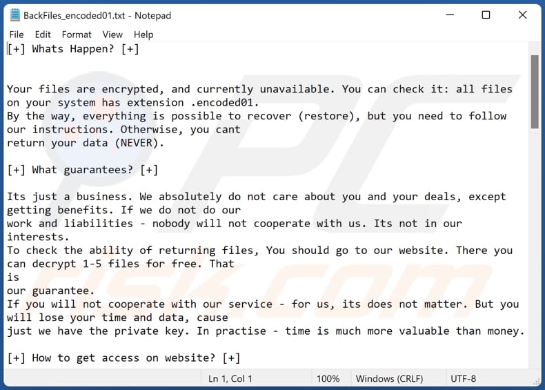 Fichier texte du ransomware Encoded01 (BackFiles_encoded01.txt)