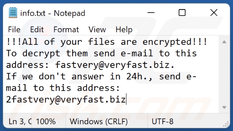 Fichier texte Fastvery ransomware (info.txt)