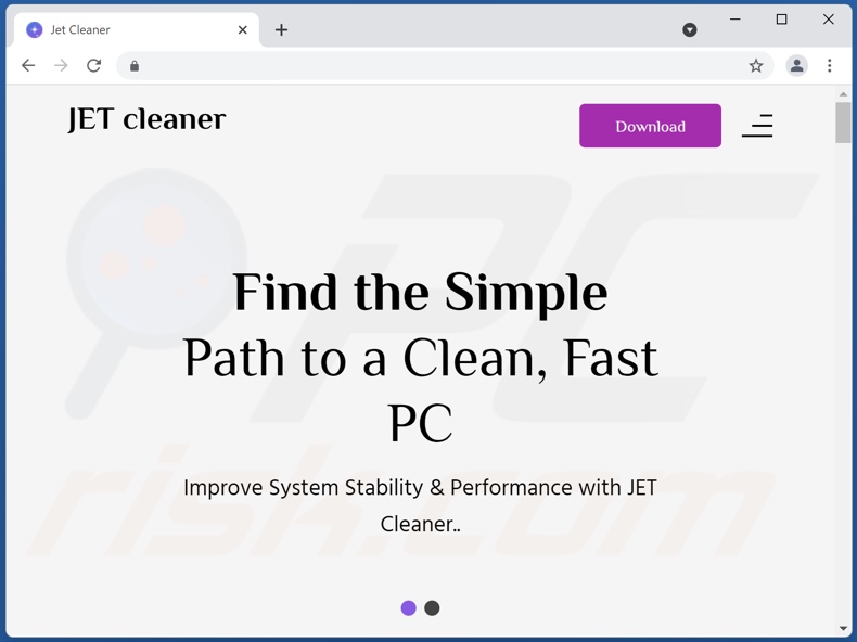 Site Web utilisé pour promouvoir Jet Cleaner PUA