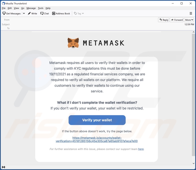 Campagne de spam par e-mail MetaMask