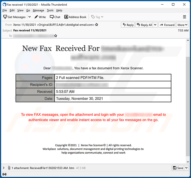 Nouveau courrier indésirable sur le thème Fax Received (2021-11-30)