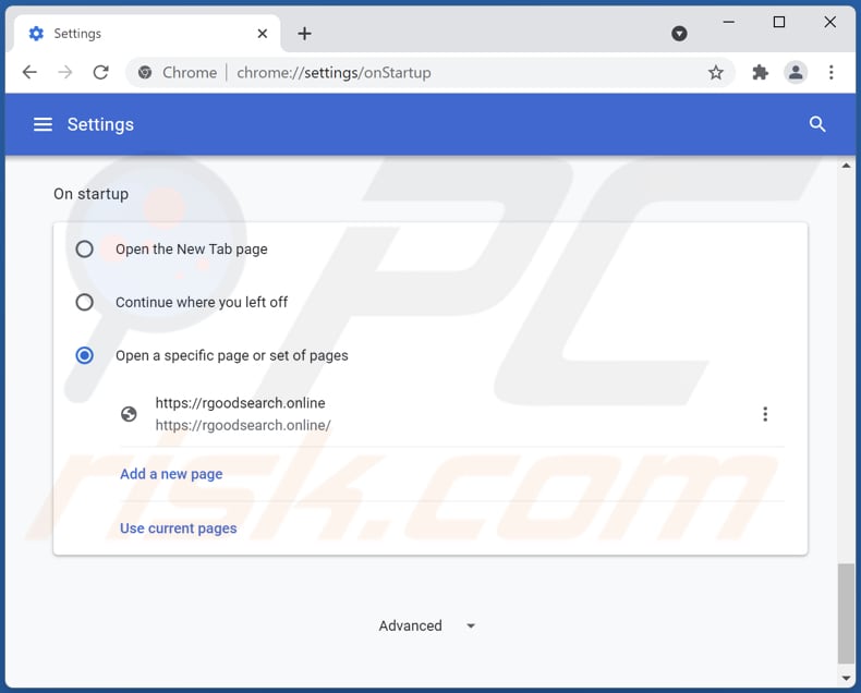 Suppression de rgoodsearch.online de la page d'accueil de Google Chrome