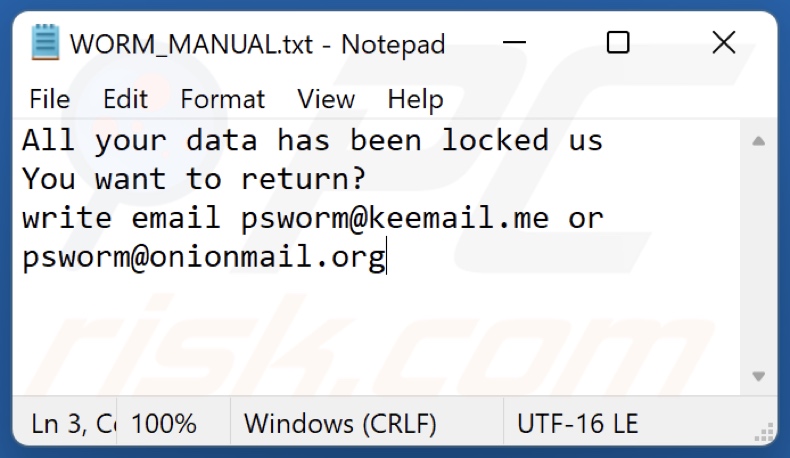 Fichier texte du ransomware WORM (Dharma) (WORM_MANUAL.txt)