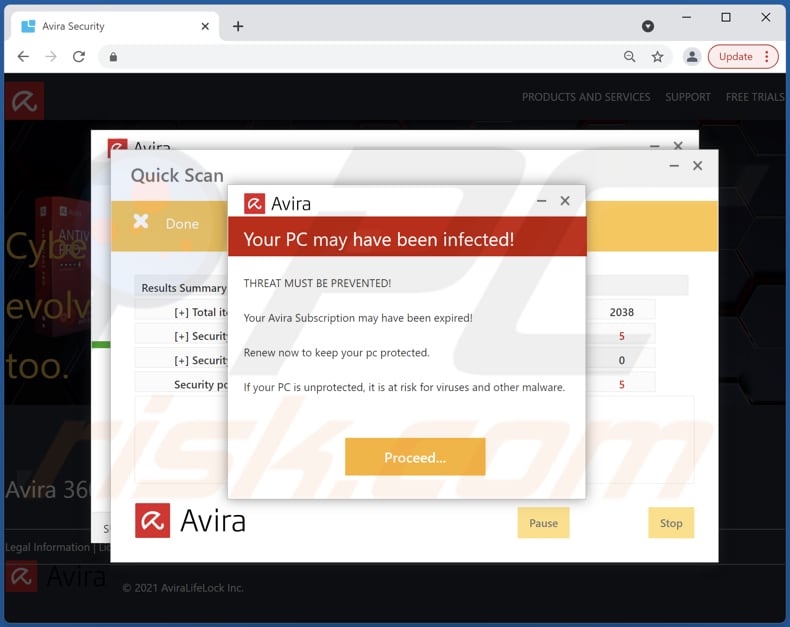 Avira - Votre ordinateur a peut-être été infecté