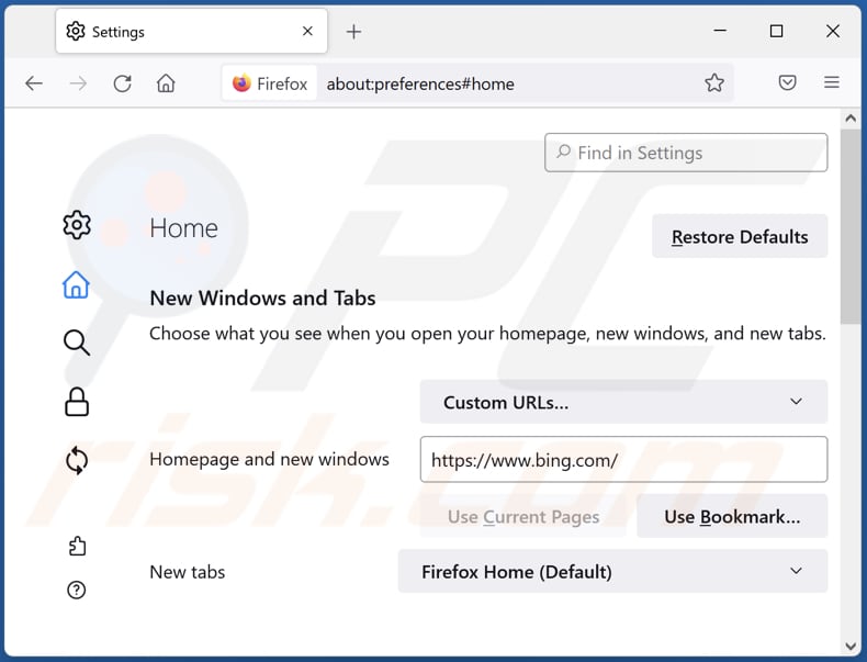 Suppression de bing.com de la page d'accueil de Mozilla Firefox