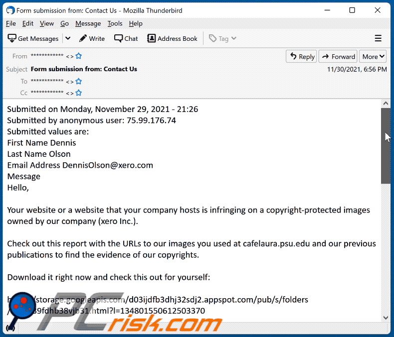 dmca notification de violation du droit d'auteur e-mail virus e-mail apparence gif
