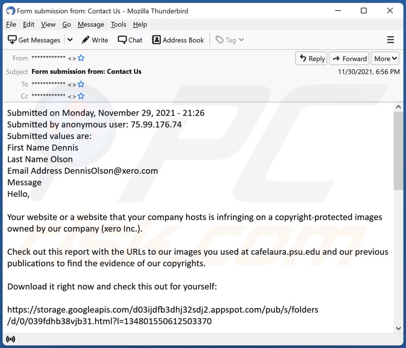 DMCA Copyright Infringement Notification virus par e-mail propageant des logiciels malveillants campagne de spam par e-mail