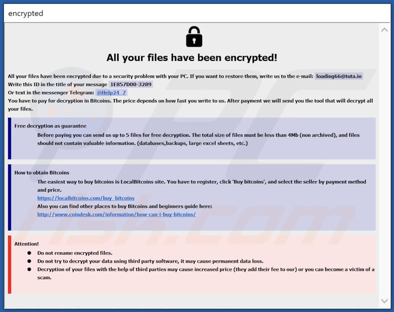 Fenêtre contextuelle du ransomware Health (info.hta)