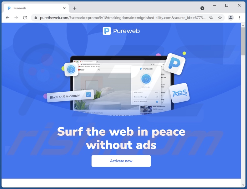 Site de promotion de logiciels publicitaires Pureweb