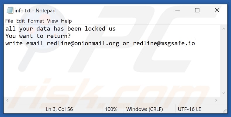 fichier texte info.txt note de rançon ransomware rouge