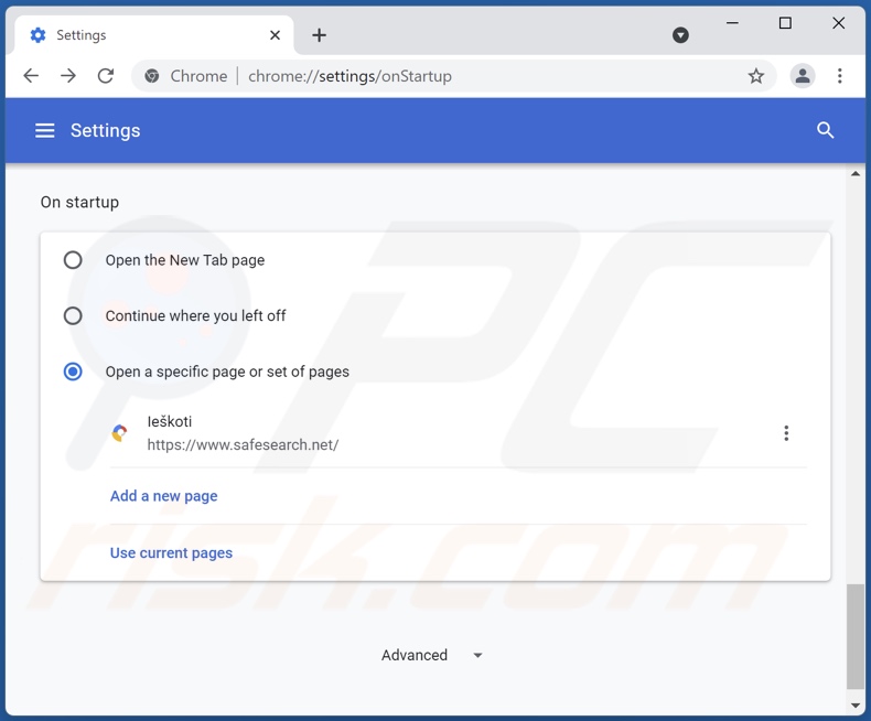 Suppression de safesearch.net de la page d'accueil de Google Chrome