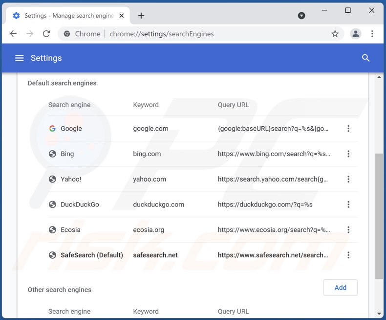 Suppression de safesearch.net du moteur de recherche par défaut de Google Chrome