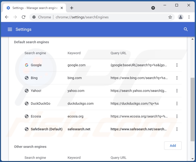 Suppression de safesearch.net du moteur de recherche par défaut de Google Chrome
