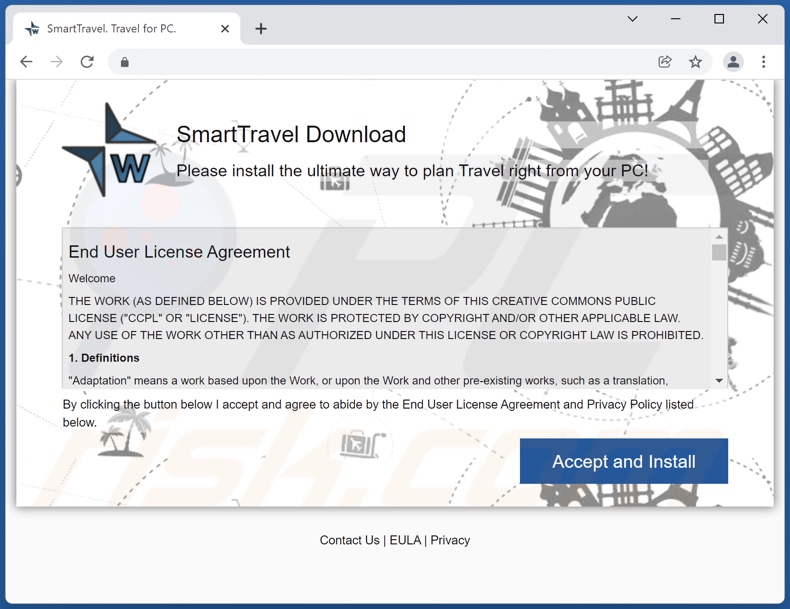 Site Web faisant la promotion du logiciel publicitaire SmartTravel