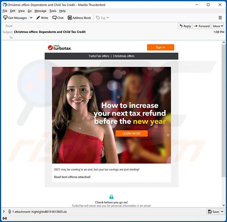 Campagne de spam par courrier électronique propagée par le virus de messagerie TurboTax