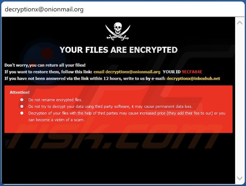 Fenêtre contextuelle du ransomware Xqxqx