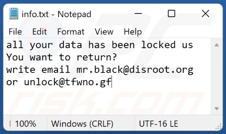 Fichier texte du rançongiciel Bl (info.txt)