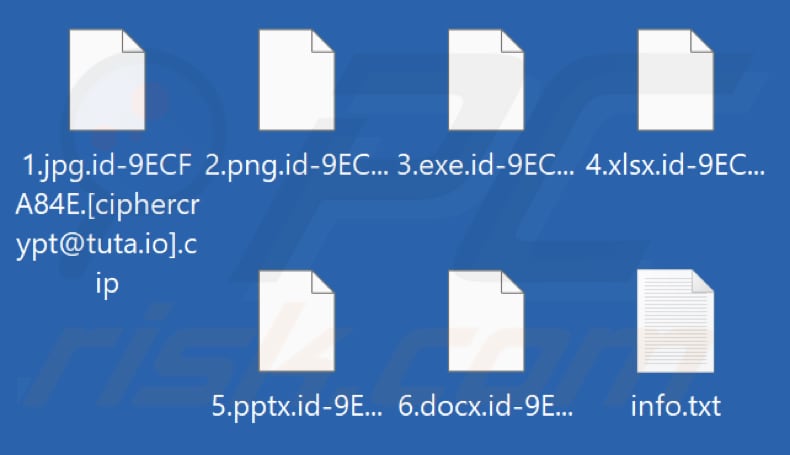 Fichiers cryptés par Cip ransomware (extension .cip)