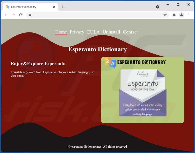 Esperanto Dictionary adware official download page