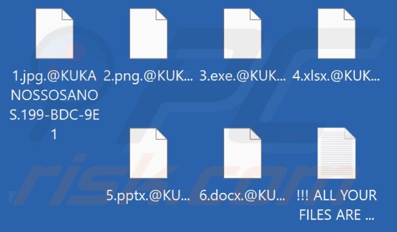 Fichiers cryptés par le ransomware KUKANOS (extension .@KUKANOSSOSANOS.[victim's_ID])