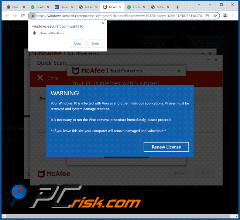 Apparence du site Web windows-secureit[.]com (GIF)