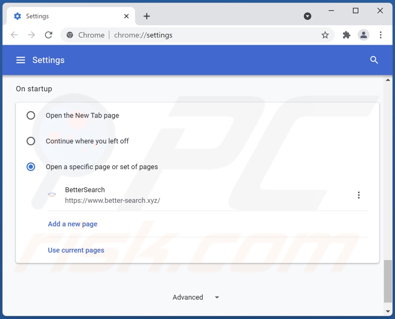 Suppression de better-search.xyz de la page d'accueil de Google Chrome